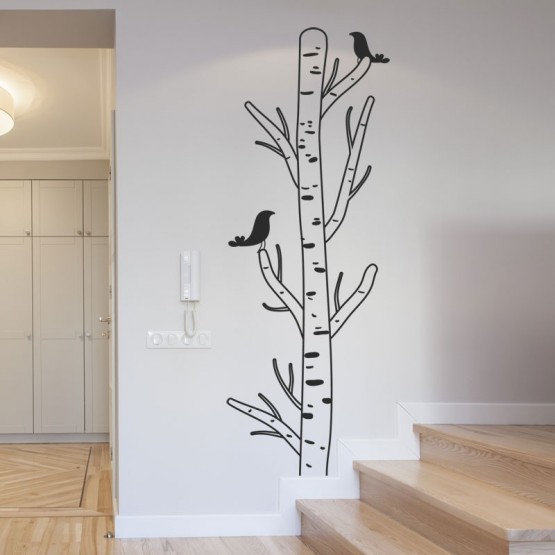 Sticker Arbre Bouleau avec Oiseaux Stickers Nature Gali Art