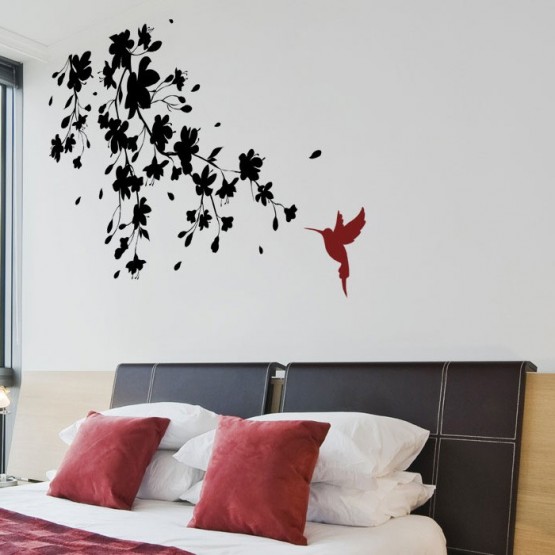 Sticker Branche de Cerisier avec Colibri (2 couleurs)