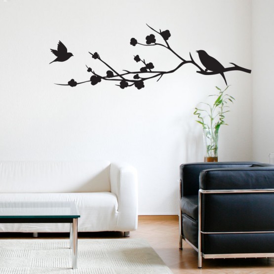 Décalcomanies murales en forme de branches d'arbre et d'oiseaux, autocollants  muraux en fleurs, pour