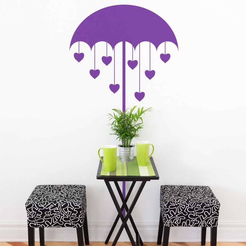 Stickers muraux : Sticker Parapluie à coeurs - Décoration amour