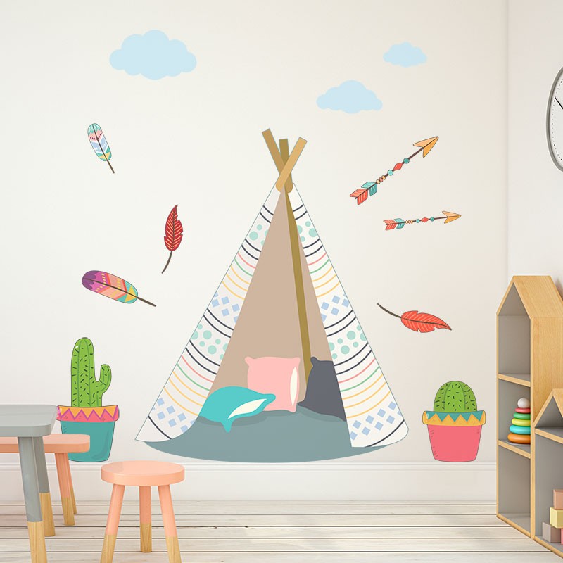 Stickers décor Tipi pour chambre d'enfant - Décoration thème Indien