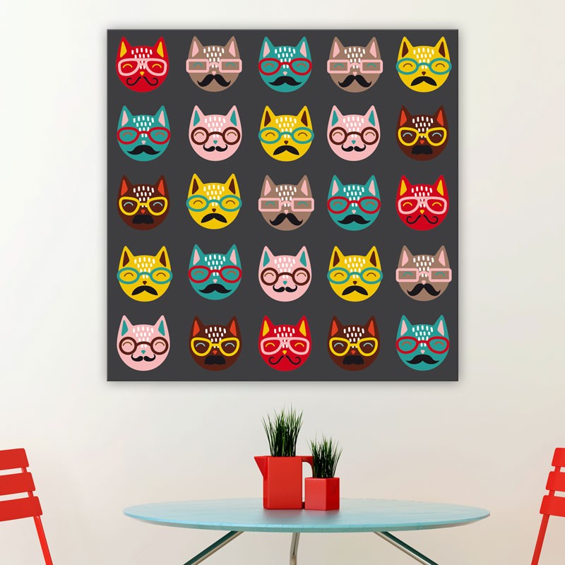 Tableau Chats Moustachus A Lunettes Decoration Pop Gali Art Com