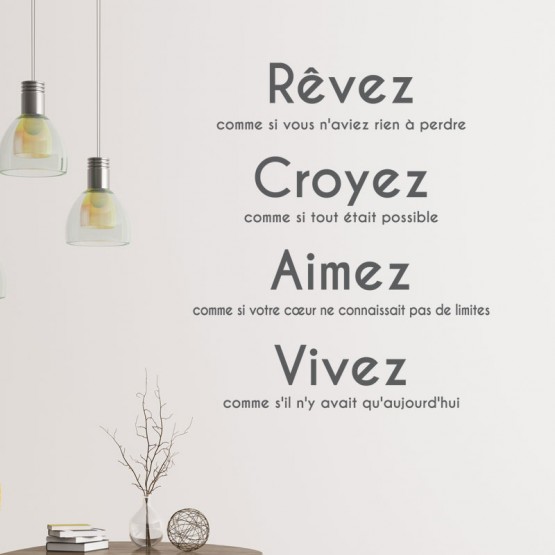 Sticker Citation: Rêvez, croyez, aimez, vivez Stickers Texte et Citations Gali Art