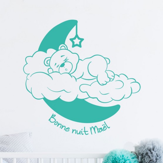 Stickers Ourson Bonne Nuit avec prénom Stickers Chambres Enfants Gali Art