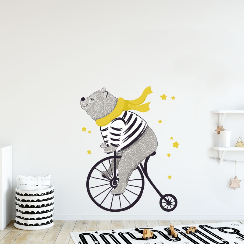 Stickers Ours à vélo - Décoration chambre de bébé originale