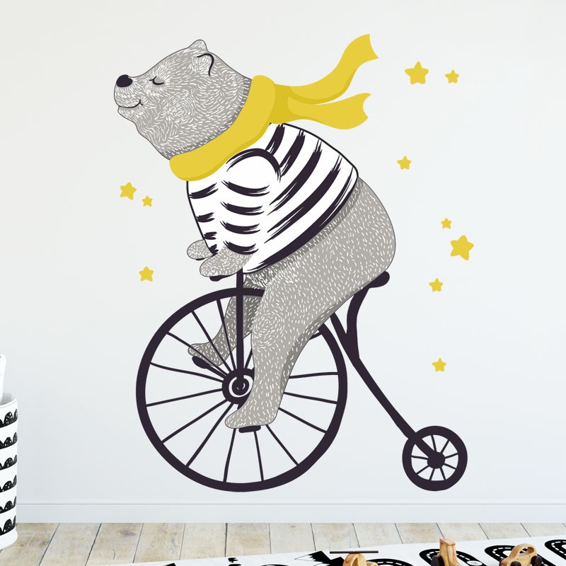 Autocollant Mural Enfant Lapin Vélo