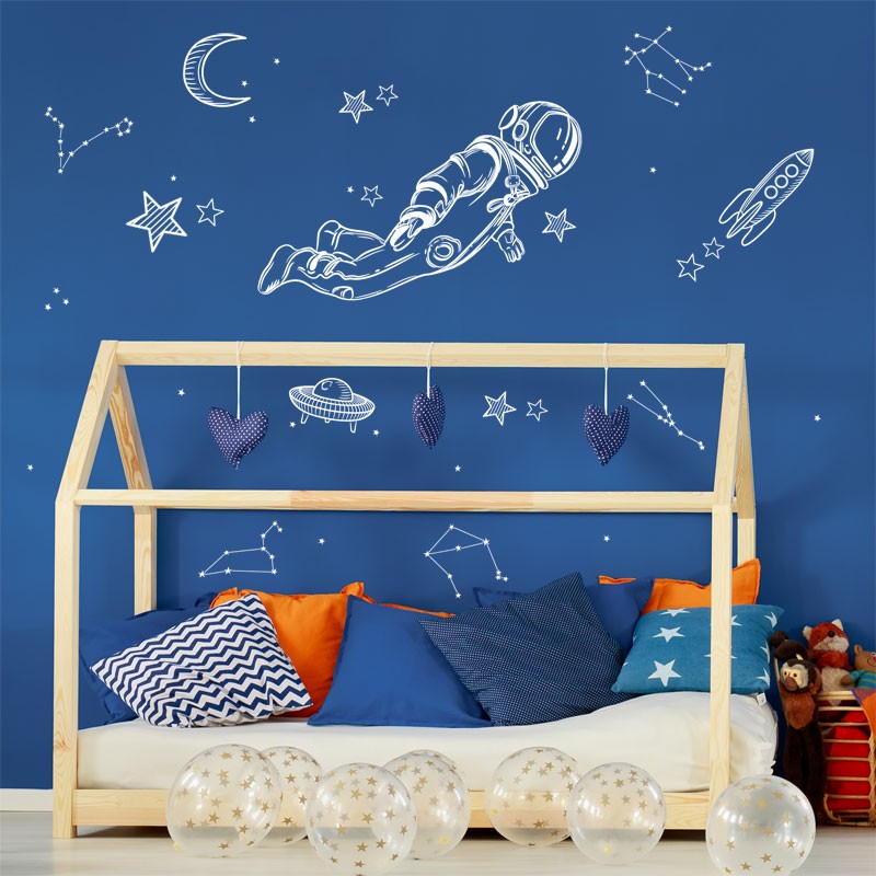 Décor mural Astronaute avec fusée - Décoration chambre enfant thème ...