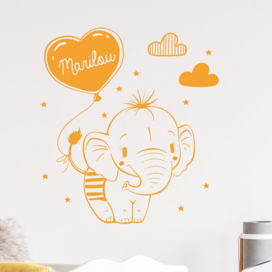 Décor mural bébé éléphant avec prénom Stickers Chambres Enfants Gali Art