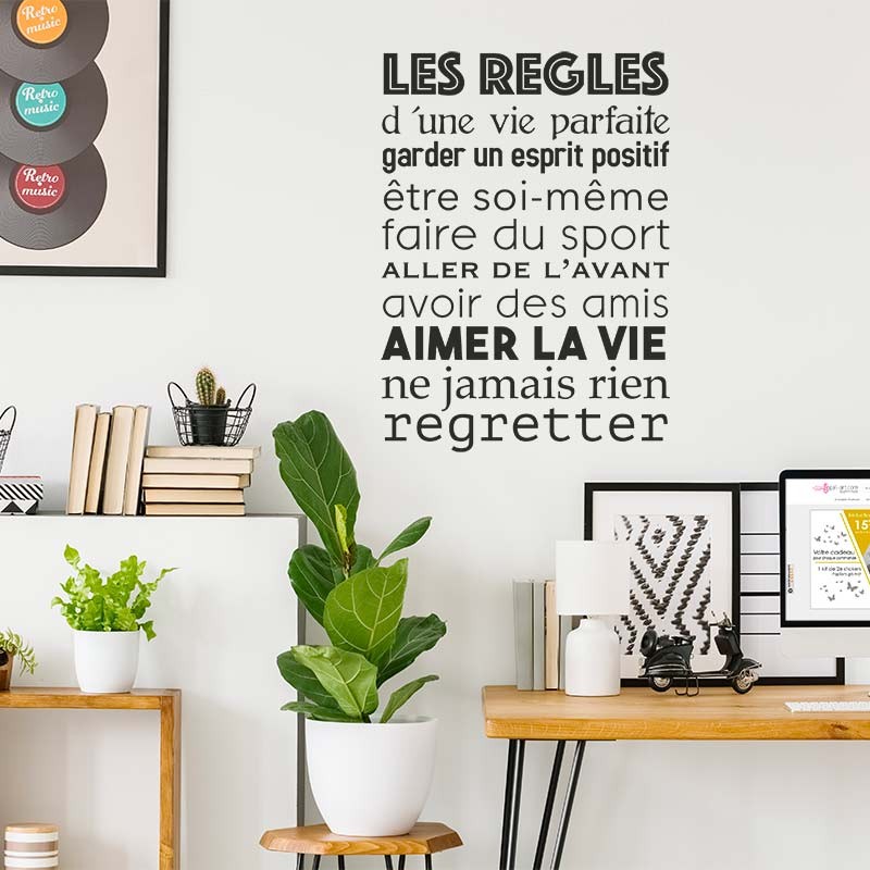 Sticker Texte Les règles de la vie parfaite - Décoration murale citation  positive