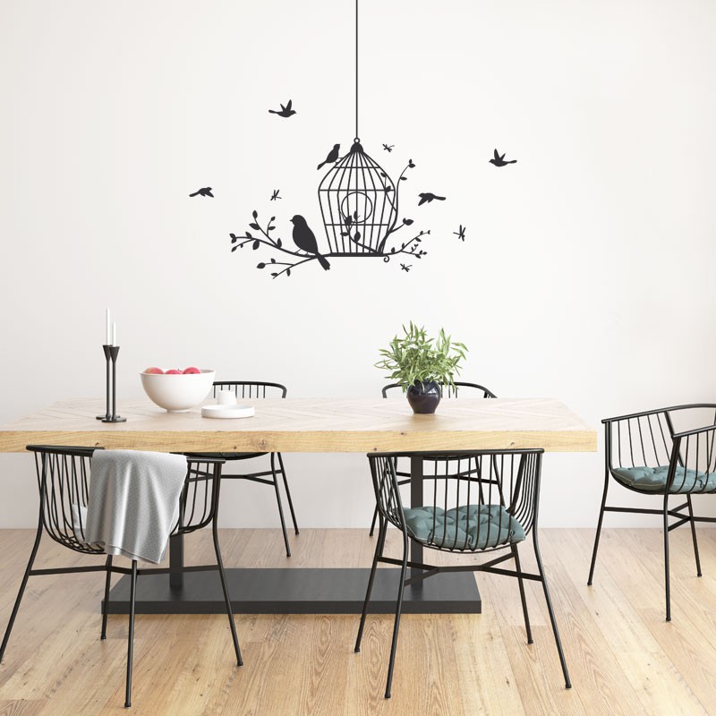 Un ensemble d'autocollants muraux à motif de cages à oiseaux de chat Autocollant  mural créatif amovible pour la décoration du salon de la chambre à coucher