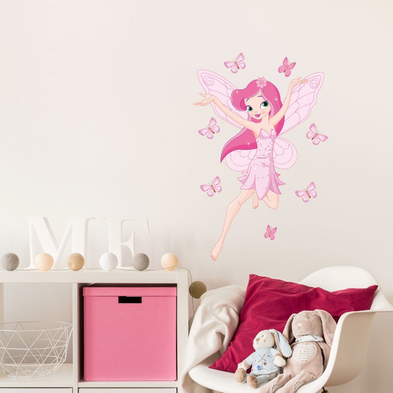 Stickers Muraux Fille Papillon Fleur Fée Sticker Mural Floral Rose