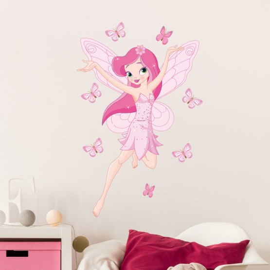 Sticker autocollant Fée Rose pour chambre d'enfant déco