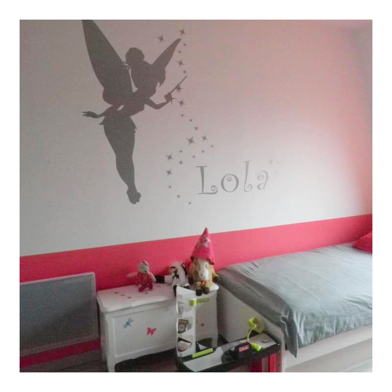 Sticker personnalisé fée clochette avec prénom. Stickers chambre fille