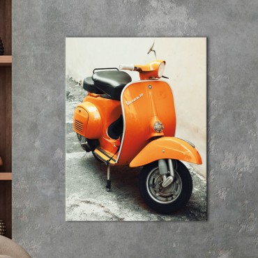 Tableau Vespa Orange dans une Ruelle Pittoresque