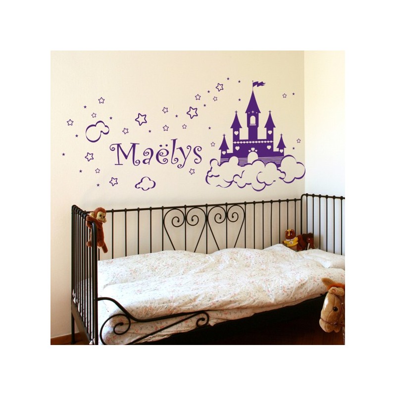 Stickers Château de Princesse avec prénom - Décoration Chambre Fille