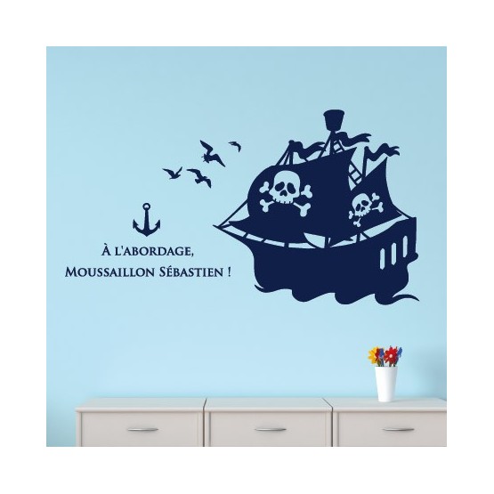 Sticker Bateau Pirate avec texte et Prénom Stickers Chambres Enfants Gali Art