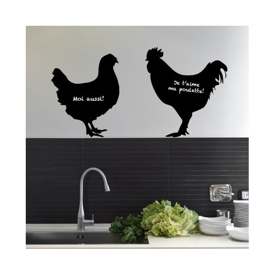 Stickers Ardoise Poule Et Coq Decoration Murale Pour Cuisine Gali Art Com