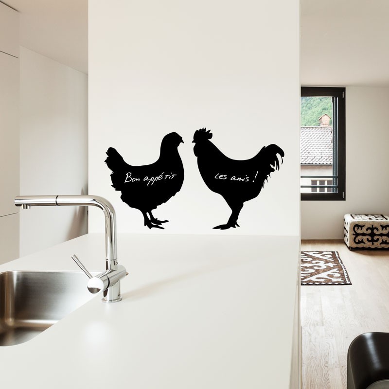 Stickers Ardoise Poule Et Coq Decoration Murale Pour Cuisine Gali Art Com
