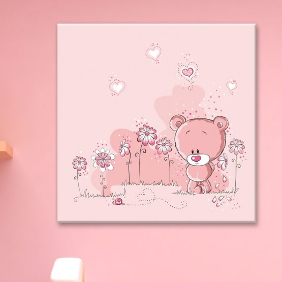 Tableau Ourson Rose - Décoration douce pour chambre d'enfant