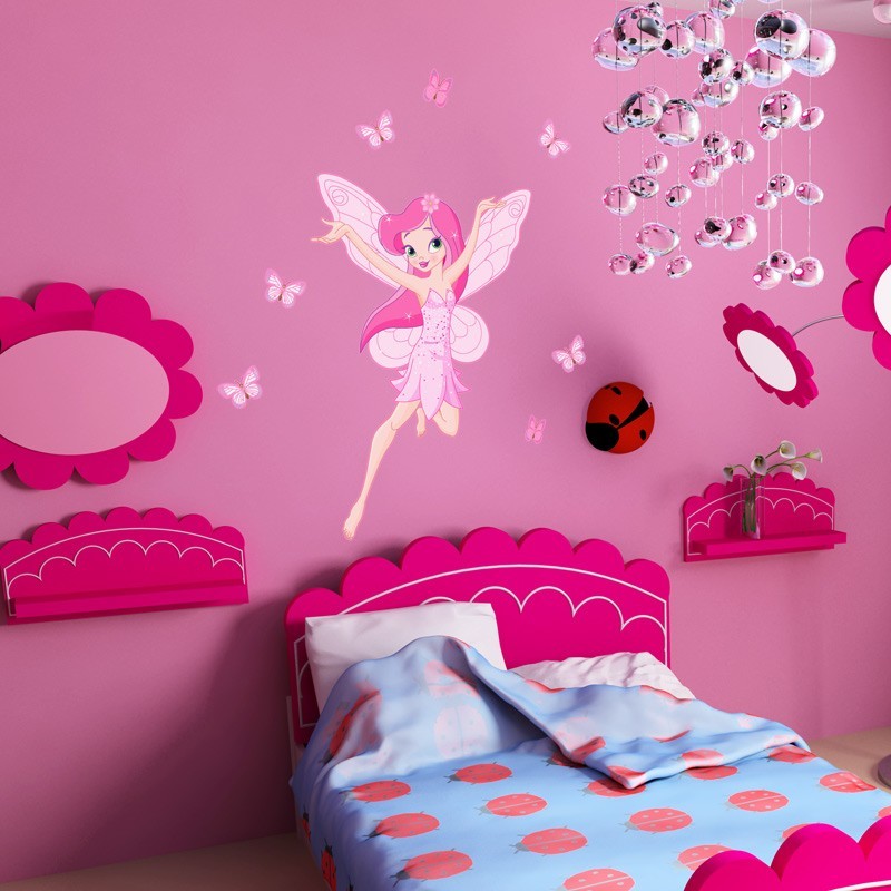 Achat Stickers muraux chambre fille Fée de fleur de papillon en gros